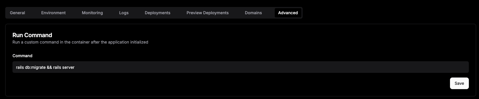 Creating the run command in Dokploy